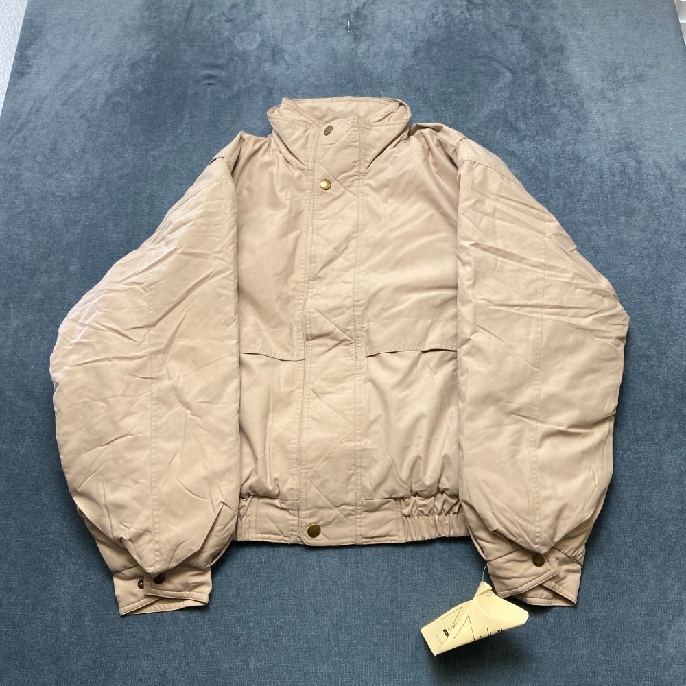 VTG John Weitz Puffy Jacket Mens L Beige Full Zip Long Sleeve Mock Neck Winter